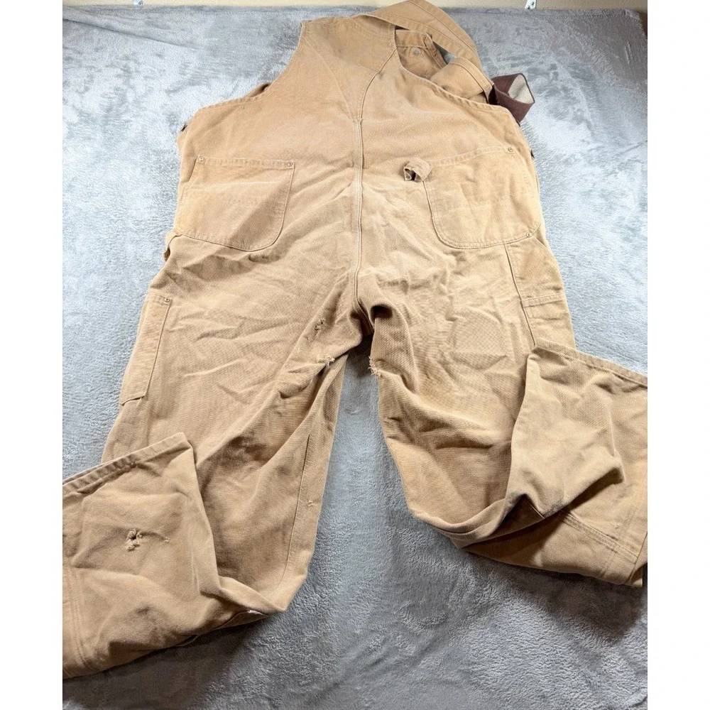 Carhartt Bib Overalls‎ Mens 42x31 Tan Duck Double Knee Distressed_12
